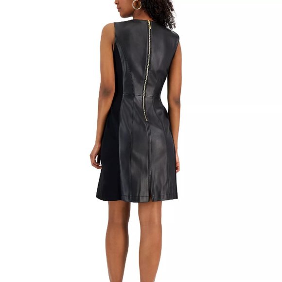 INC International Concepts, Women's Faux-Leather and Ponte Dress, Black, Size 8 - Picture 2 of 5